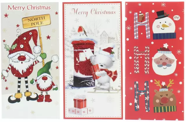 Pack Of 3 Christmas Money Wallet Gift Cards & Envelopes - Gonks Bear Ho Ho Ho