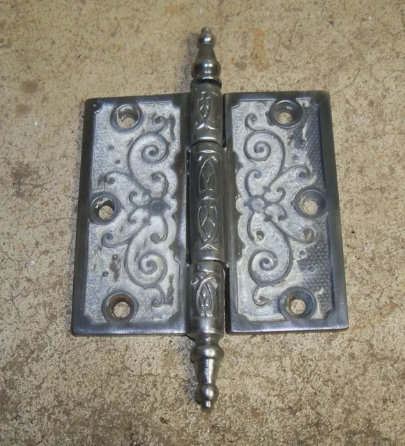 Antique Vintage Cast Iron 4" High X 4 1/8" Wide Victorian Steeple Pin Door Hinge