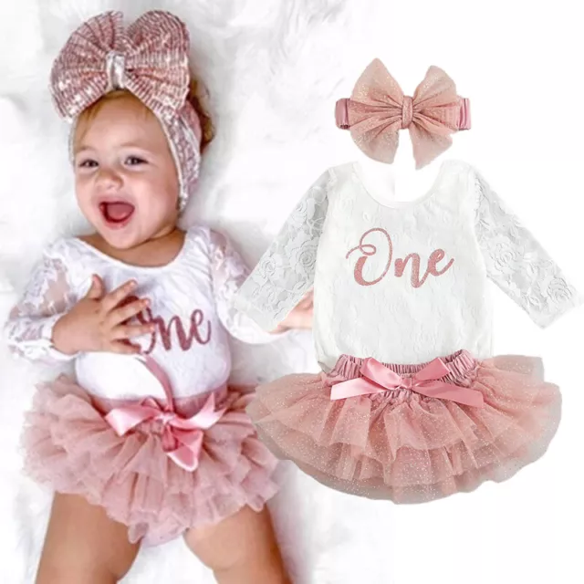 Girls 1st First Birthday Cake Smash Outfit Tutu Personalised Rose Gold Glitter