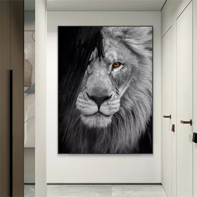 Wild Animal Poster Black and White Lion Print Canvas Painting Canvas Wall Mural