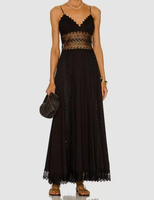 $746 Charo Ruiz Ibiza Women's Black Brenda Laced Waist A-Line Dress Size S