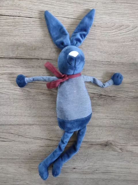 Doudou Peluche Bout'chou Monoprix Lapin Bleu Marine Echarpe Bordeaux Rouge