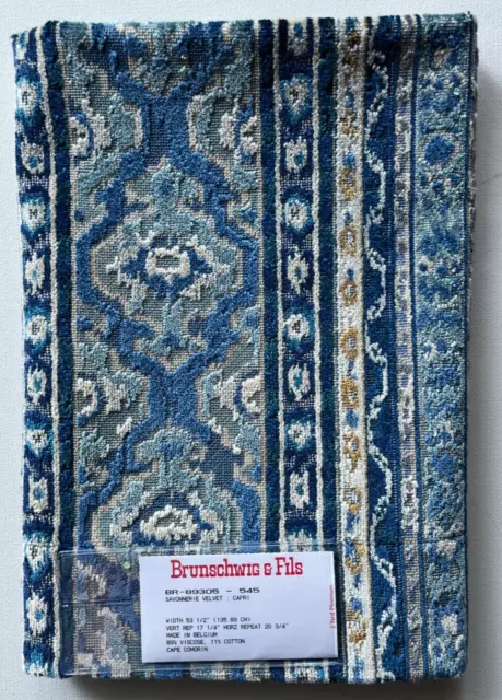 Brunschwig & Fils Savonnerie Velvet Capri Fabric Remnant 24"x24"