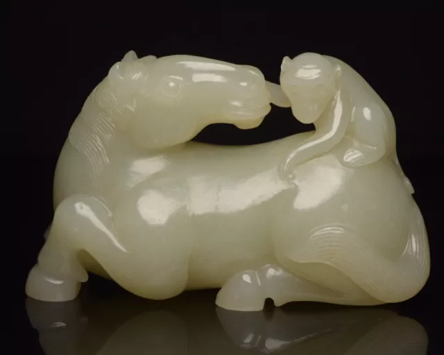 Chinese Exquisite Handmade Monkey Horse carving Hetian Jade Statue