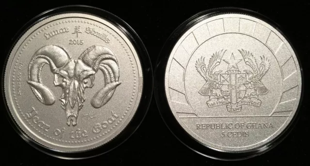 *2015 Ghana 1oz Silver Lunar Skulls Coin BU, Year of Goat-Memento Mori-Only 2K*