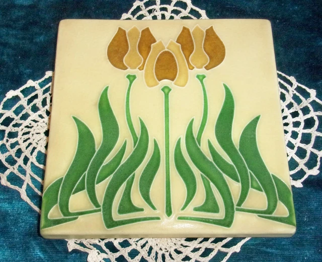 Motawi Ann Arbor Art Nouveau Deco Stylized Tulips 6 x 6 Inch Art Pottery Tile