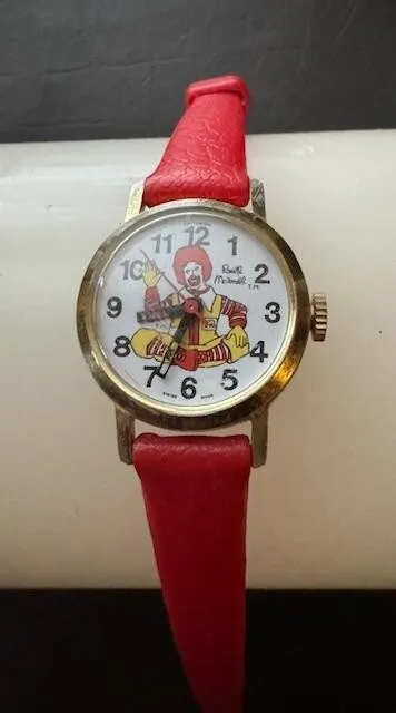 Rare Vintage 1980 Ronald McDonald Watch Swiss Wind Up Red band works great