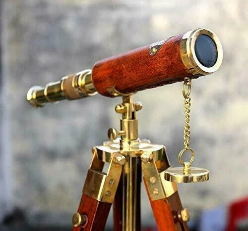 Nautical Maritime  Vintage Marine Brass Replica Telescope With Tripod Wood Stand