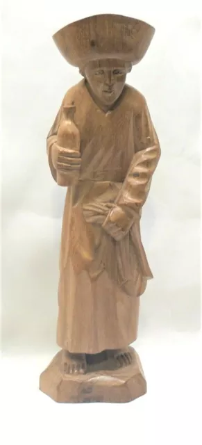 Beautiful Wooden Hand Carved Monk Friar Statue Figurine Drinking Friar