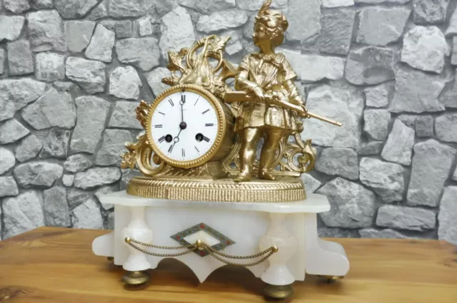 French Antique Mantel Clock White Marble Old Table Clock