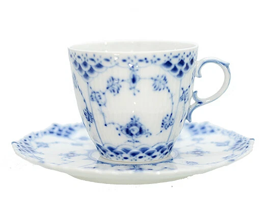 Royal Copenhagen Blue Fluted Full Lace Coffee Cup Saucer 1035 Nordic Vintage