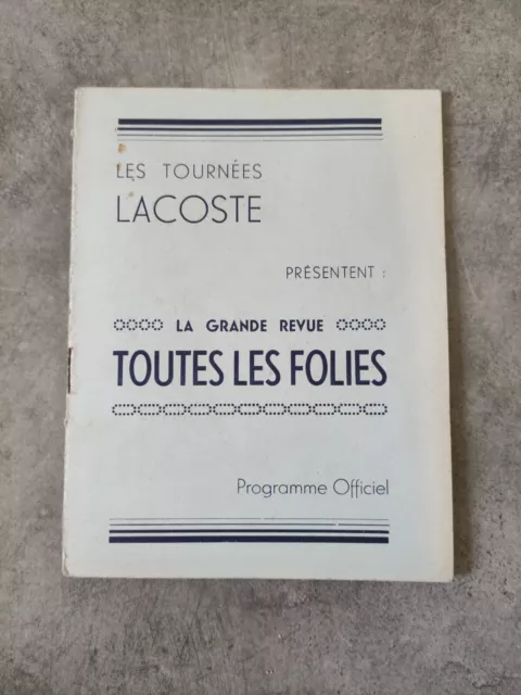 Ancien PROGRAMME THEATRE Spectacle Les Tournées ROGER LACOSTE Des Années 1940