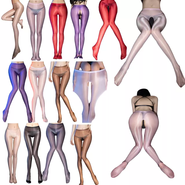 Women's Oil Glossy Pantyhose Seamless Stretchy Tights See Through Stockings 2