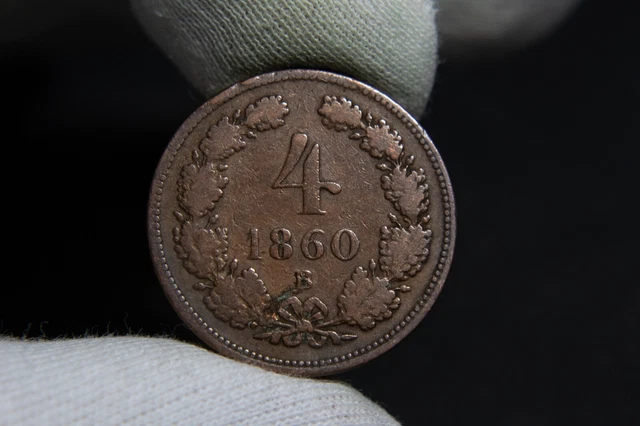 4 Kreuzer 1860 B Austrian Empire Emperor Franz Joseph I House of Habsburg Coin