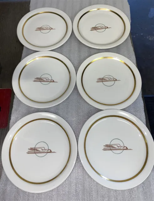 6 Union Pacific Railroad Winged Streamliner Art Deco Dining Car 6 1/2" plates