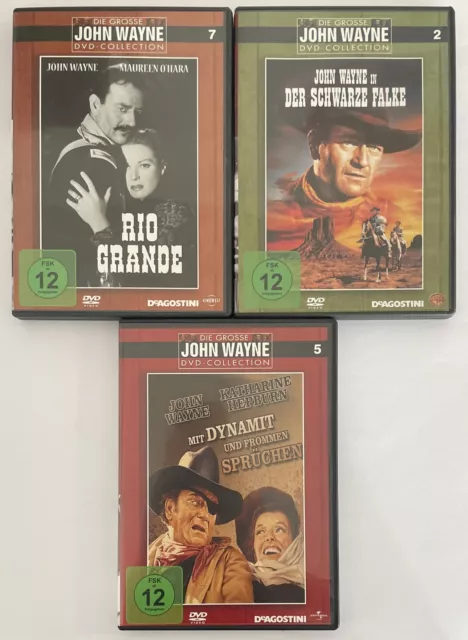 3 x DVD - John Wayne - Rio Grande, Der Schwarze Falke & Mit Dynamit Und Frommen