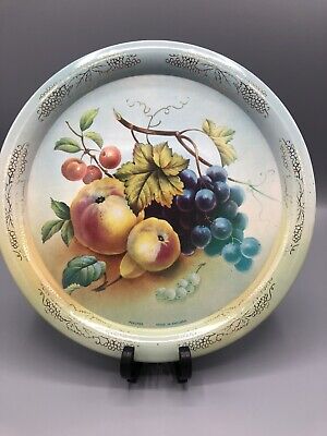 Elite Enamel Metal Serving Trays with Fruit Bowl Design Peaches And Leaves
