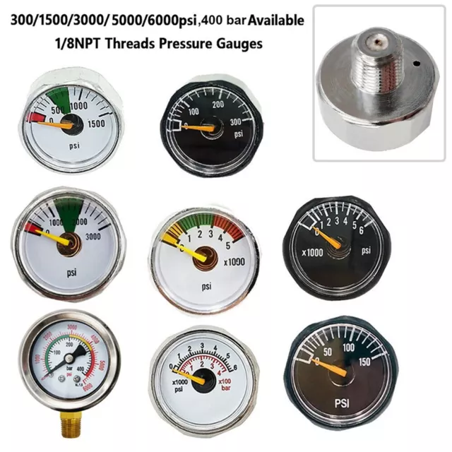Barometer Manometer PCP Silver/Black 0-6000psi 1/8NPT Thread Micro Dial