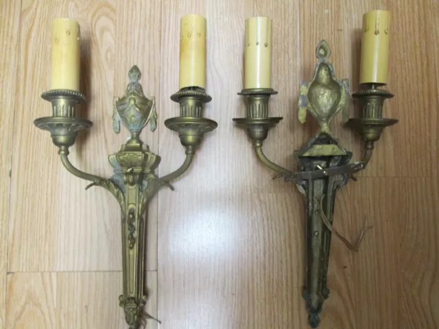 Antique Pair French Bronze Wall Sconces Louis Xvi Style Fine Details