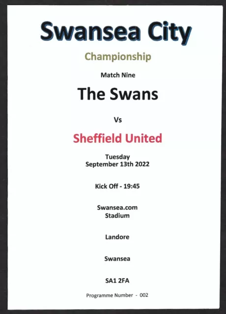 Swansea City v Millwall, 2022-23, Programme