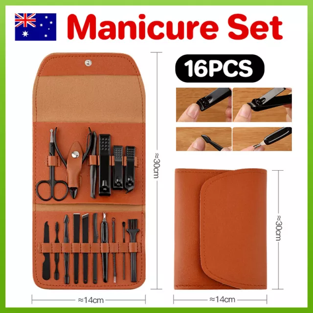 16PCS Manicure Pedicure Set Stainless Nail Trimming Kit Clipper Finger Care Tool