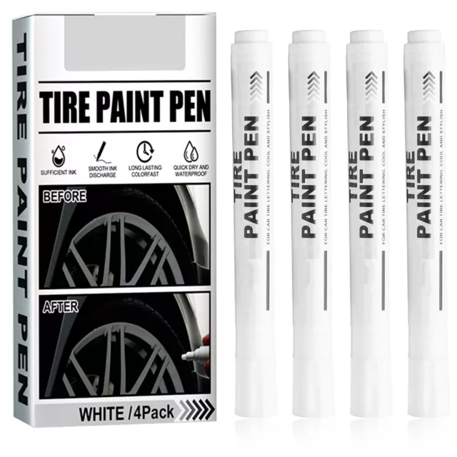 4pcs White Paint Pens for Car Tyre Crafts Permanent Ink (65 characters)