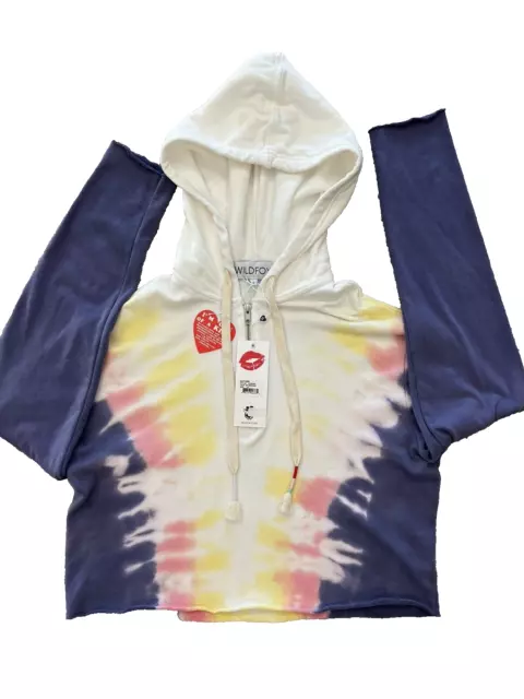 NWT Wildfox Cropped Partial Zip Hadley Hoodie Tie Dye in Edelweiss Wash, M