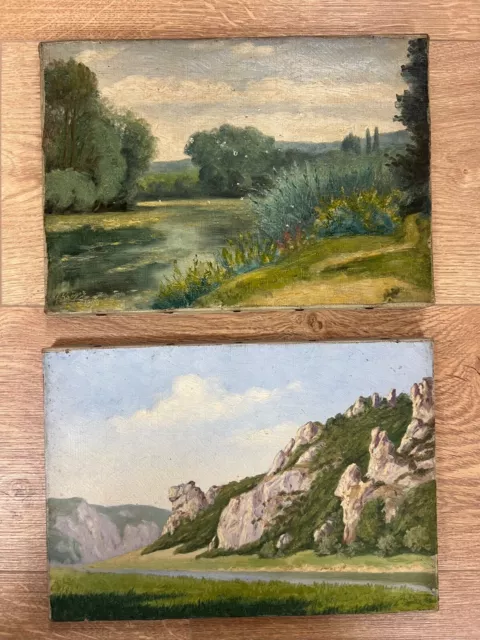 tableau XIX ème paire d'huile paysage dont une vue de Villennes Seine et Oise
