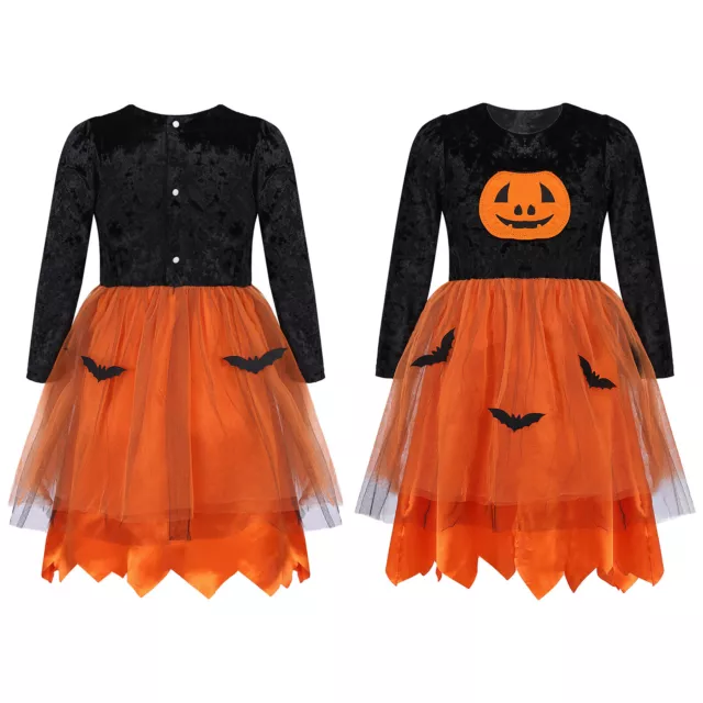 Costume cosplay velluto tulle in velluto bambina pipistrello zucca abito festa