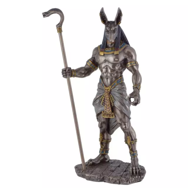 Bronze colorierte Figur Anubis - ägyptischer Gott des Todes mit Zepter