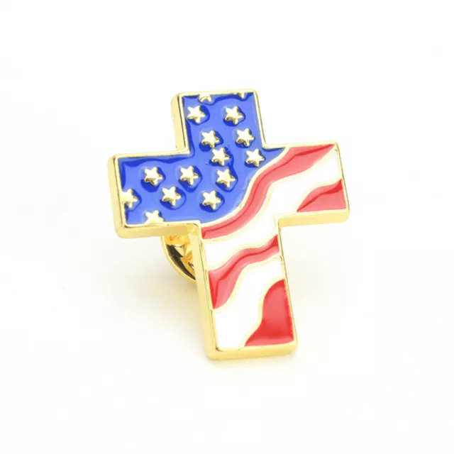 American Flag Lapel Pin US Flag Cross Patriotic Brooch for Men