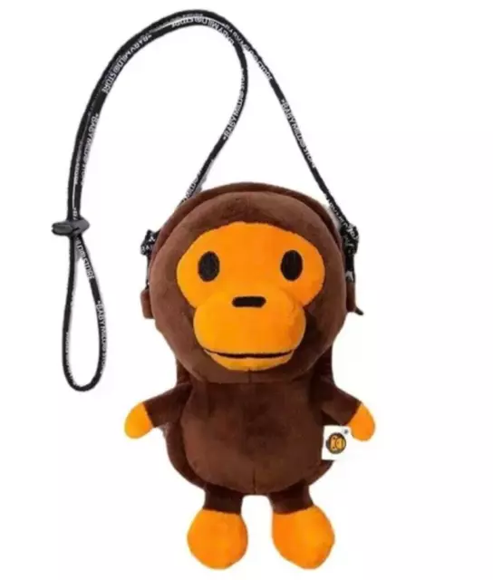 A Bathing Ape Bape Baby Milo Mobile Plush Crossbody Bag Brown W/ Logo Strap New