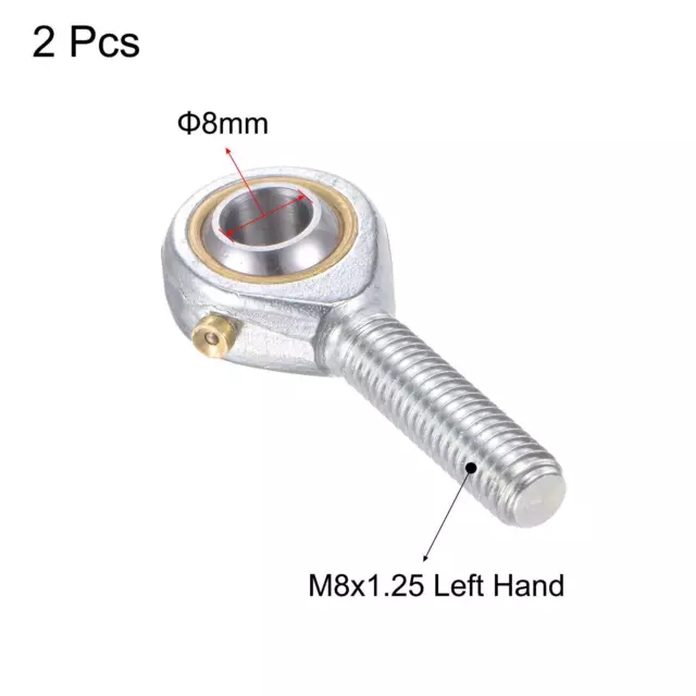 2Pcs POS8 Rod End Bearing 8mm Bore Self-lubricated M8x1.25 Left Hand Male Thread 3