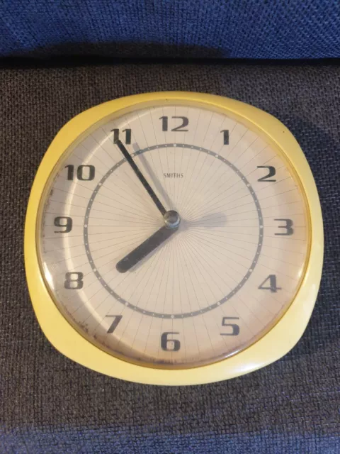 Vintage Yellow Smiths Kitchen Wall Clock 1960s 70s MCM Retro Spares Or Repair