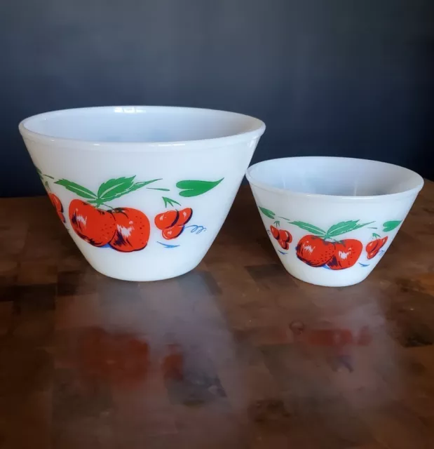1950s Retro Vintage Fire King Apples & Cherries Mixing Bowl 2 Piece Set