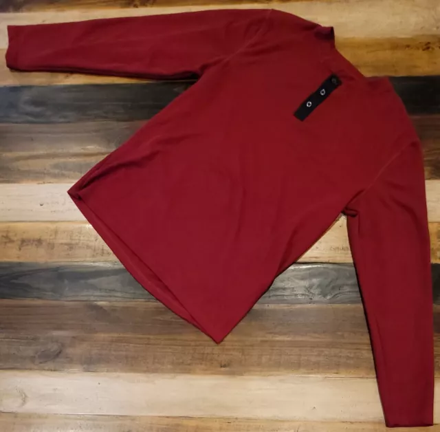NWOT DARESAY Men's Thermal Crew Long Sleeve Henley Top Size Large Shirt Maroon