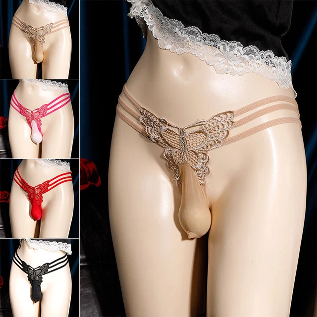 thumbnail image 2 of Vxuxlje Sissy Men's Chastity Cover Floral Lace Invisible C-String Underwear O Ring Lingerie Briefs Black One Size (Color: Black, Tamaño: One Size 2 of 14