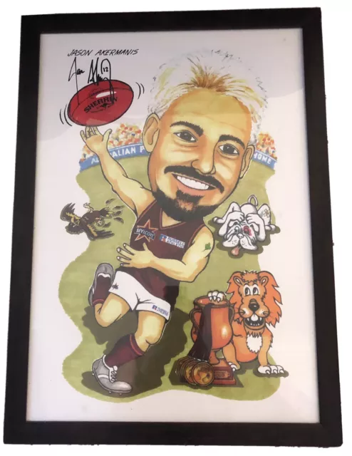 JASON AKERMANIS Framed Poster Print Signed AFL Brisbane Lions Premiership Player