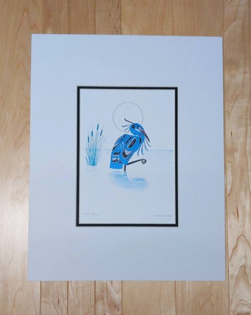 Blue Heron by Richard Shorty  11"x14" Matted Art Print Tutchone Native