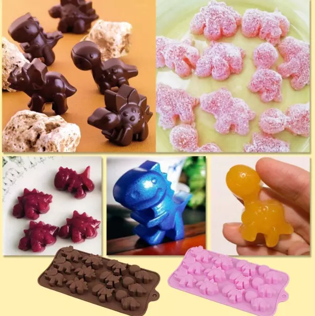 12 Cavity Dinosaur Silicone Chocolate mould cake ice Cube Sugar Craft Clay UK