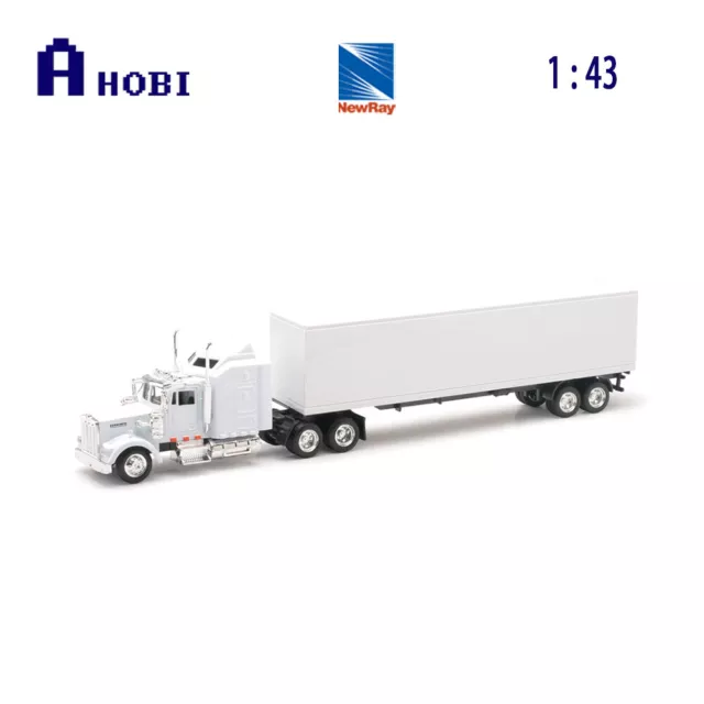 New Ray 1:43 Scale Kenworth W900 Cab & Trailer Diecast Model Truck White