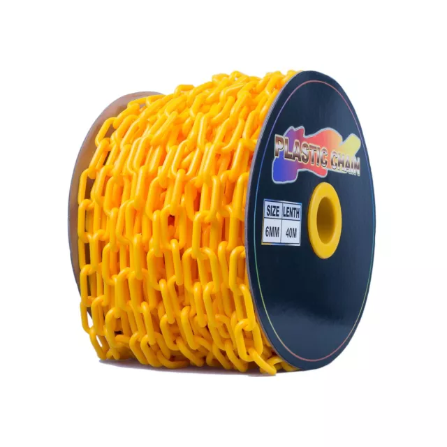 Yellow Plastic Safety Chain 6mm x 40 meter roll plastic link warning chain OH&S