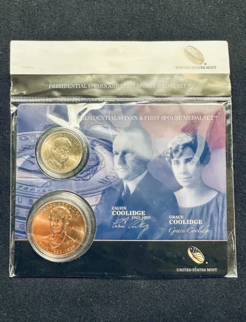 2014 $1 Coin & First Spouse Medal Set Calvin & Grace Coolidge US Mint OGP