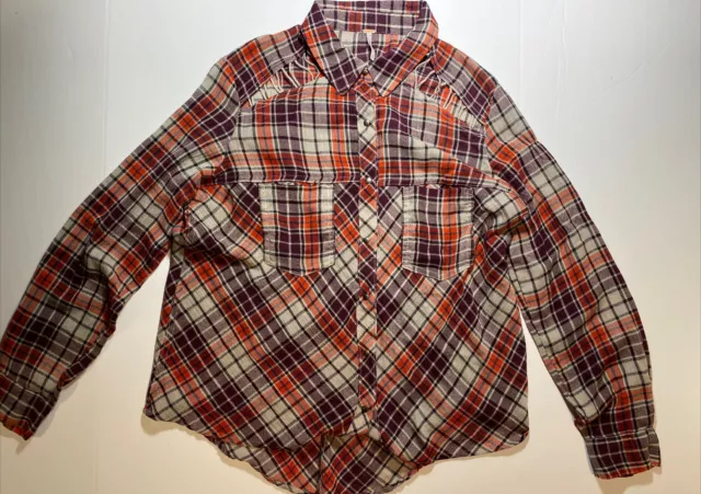 FREE PEOPLE Plaid Lightweight Shirt Cut Out Shoulder Black Red Size S