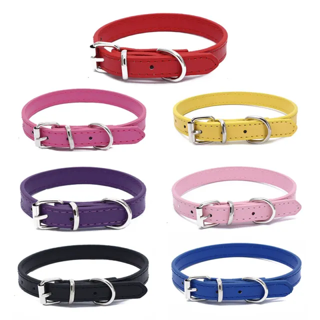 Puppy Pet Small Dog Adjustable PU Leather Buckle Collar Neck Strap Decor