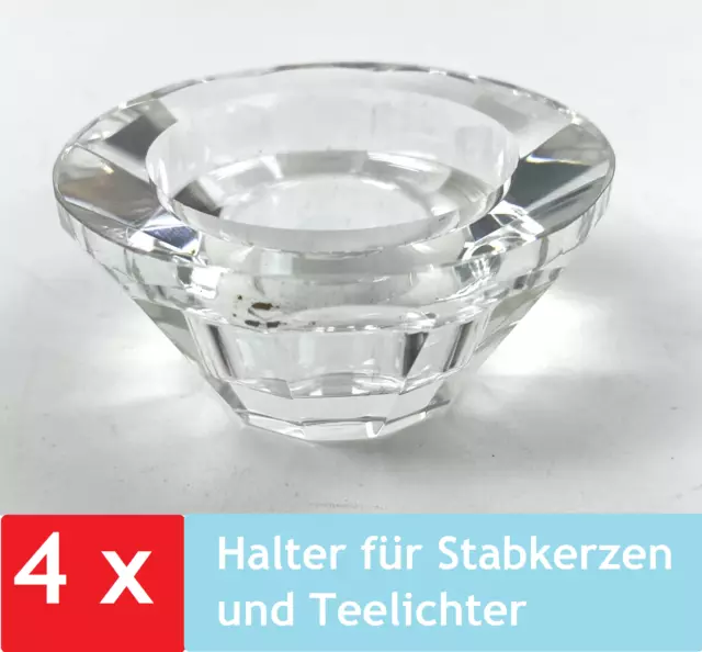 4 Kerzenhalter Glas Kristall Elegant Teelichthalter Deko Geschenk Kerzen Ständer