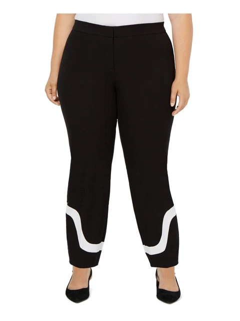 Alfani Womens Plus Ponte Colorblock Ankle Pants Black 22W