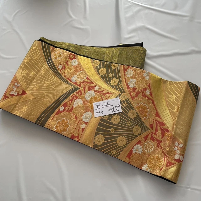 Japanese ladies Traditional OBI Kimono Belt flower black gold Made in JAPAN