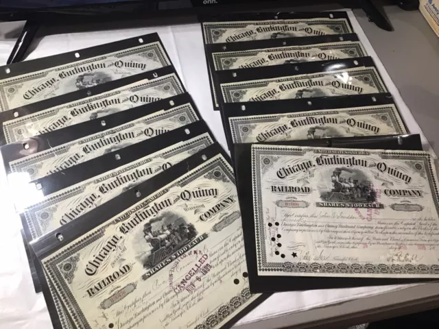 10 Dealer Lot Chicago, Burlington and Quincy Railroad Company - Stock  1890,s