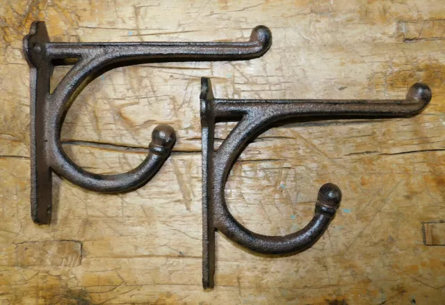 2 HUGE Cast Iron HEAVY DUTY Western Cowboy Tack Saddle Coat Hooks Hat Hook Rack